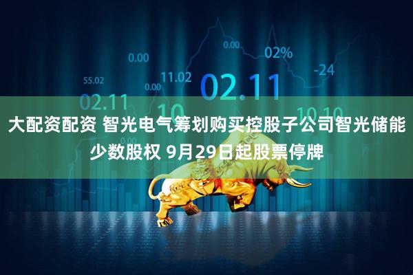 大配资配资 智光电气筹划购买控股子公司智光储能少数股权 9月29日起股票停牌